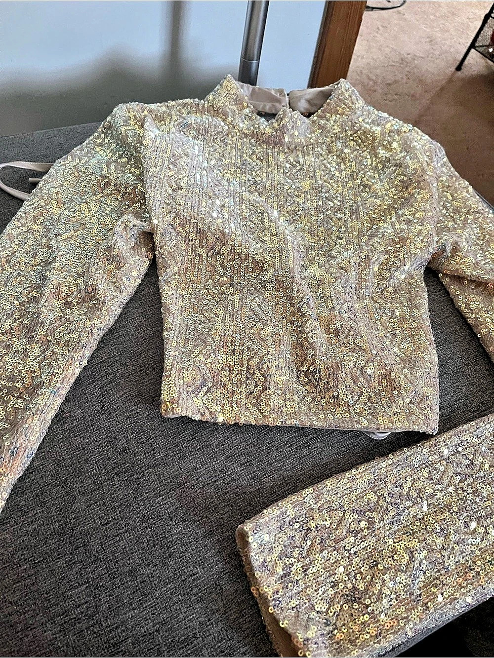 Sequin Cropped Long Sleeve with Laced Backing